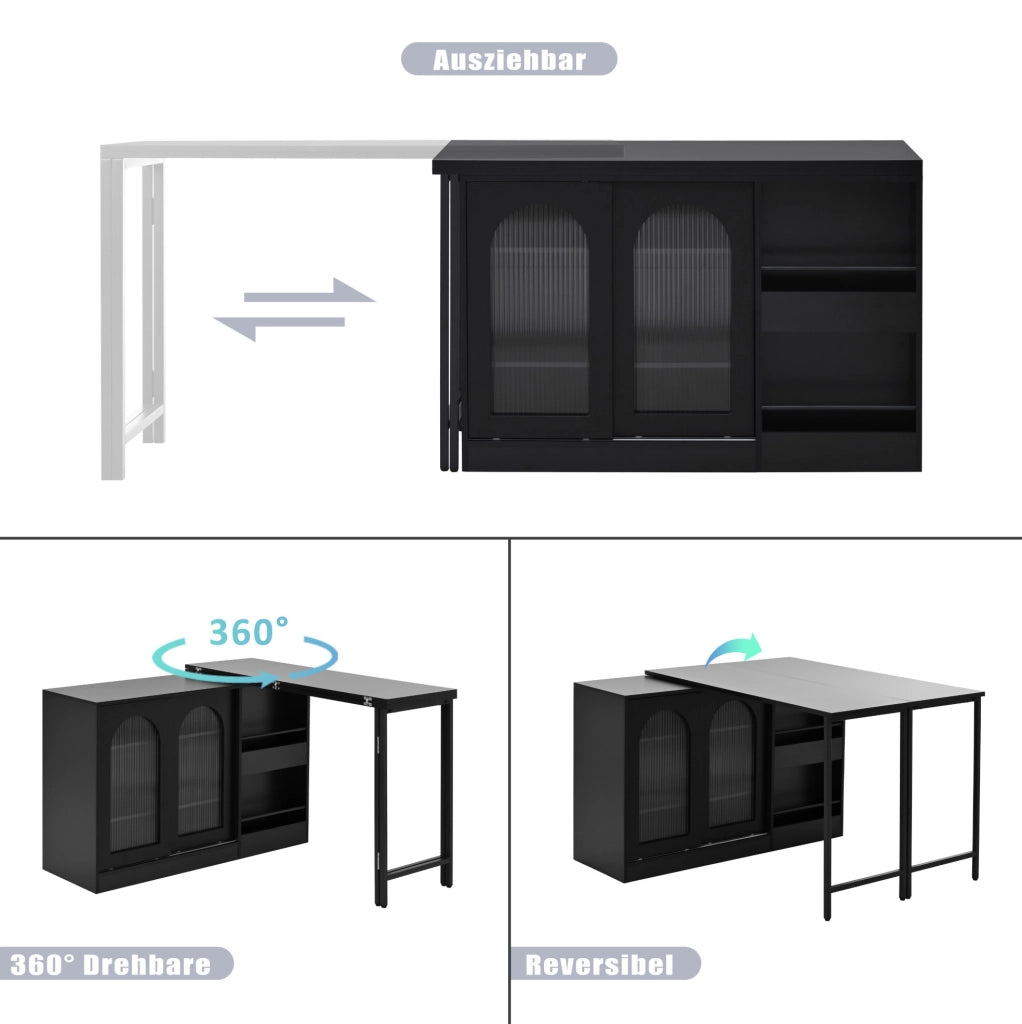 Tavolo bar estensibile girevole 360° con vano contenitore nero