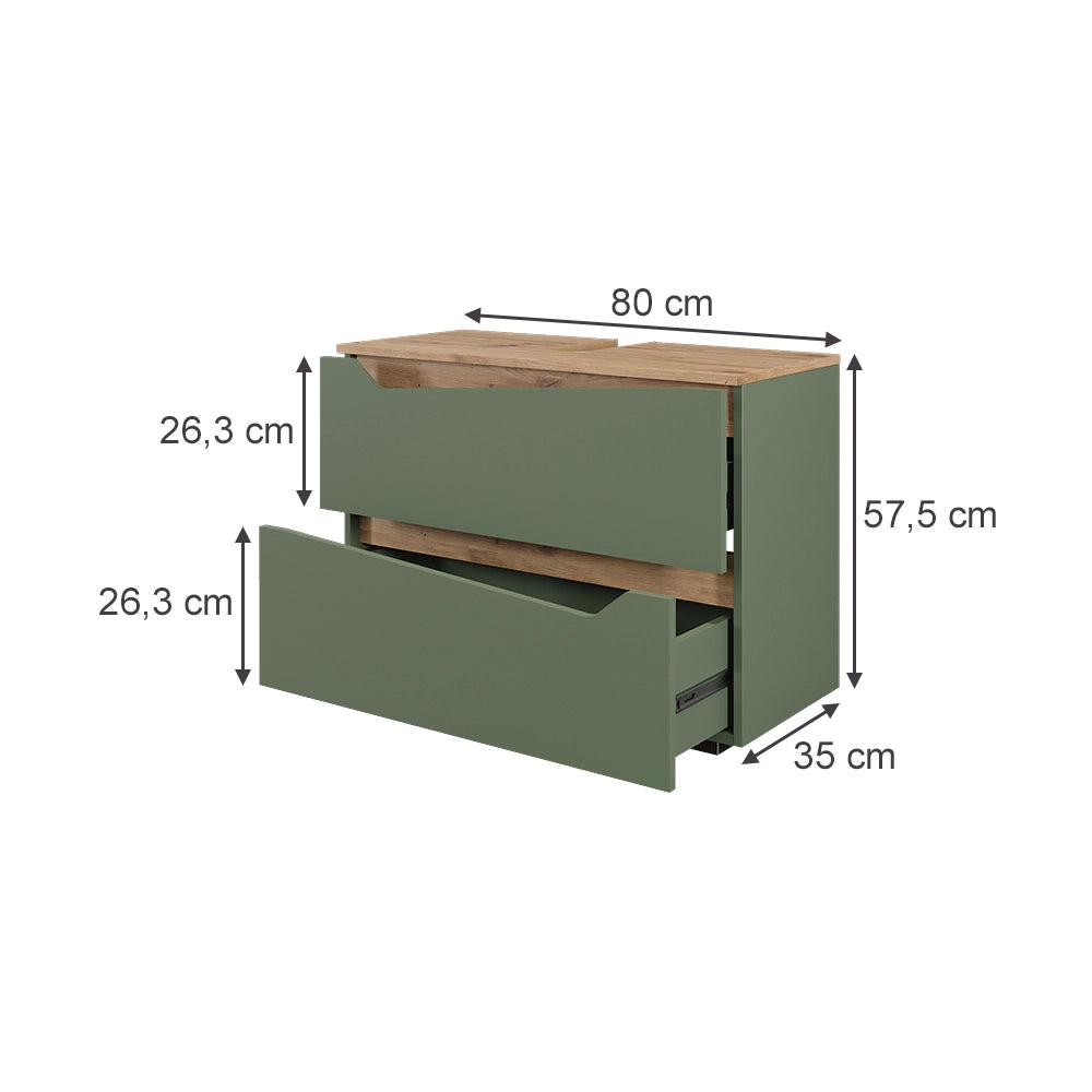 Vicco Mobile sottolavabo per bagno Verde/Artigianale 80 x 57.5 cm con 2 cassetti