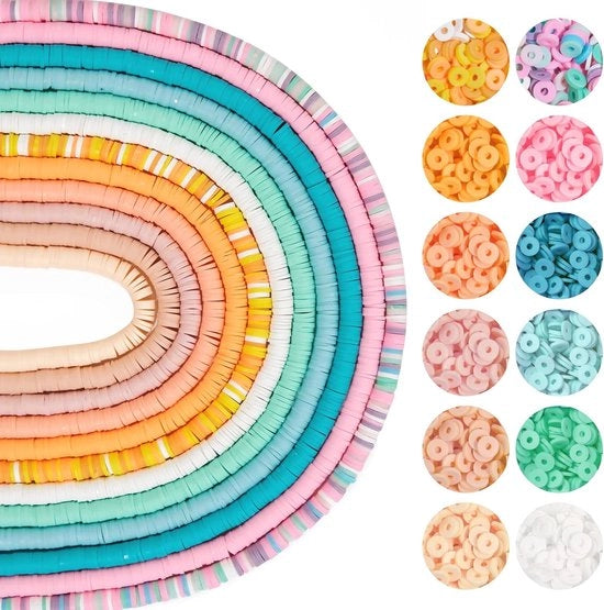 Set di Perle Heishi Colorate - 4200 Pezzi, 6 mm Perle di Argilla per la Creazione di Gioielli - Ideale per Bracciali, Collane e Orecchini