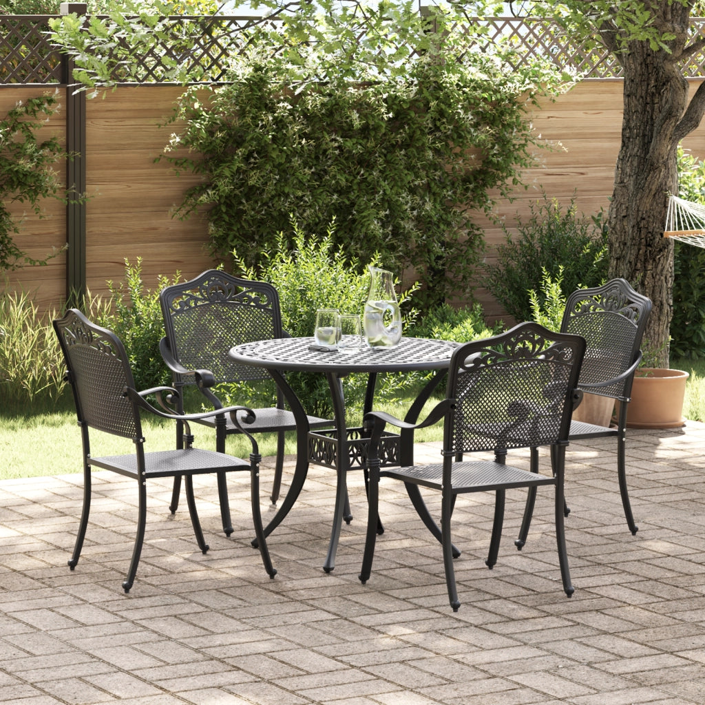 Set da pranzo per il giardino 5 pezzi in alluminio fuso nero
