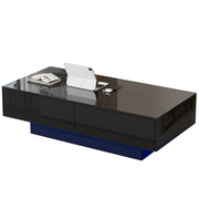 Tavolino da salotto 115x55x34 cm; luci LED e 2 cassetti; truciolare; nero