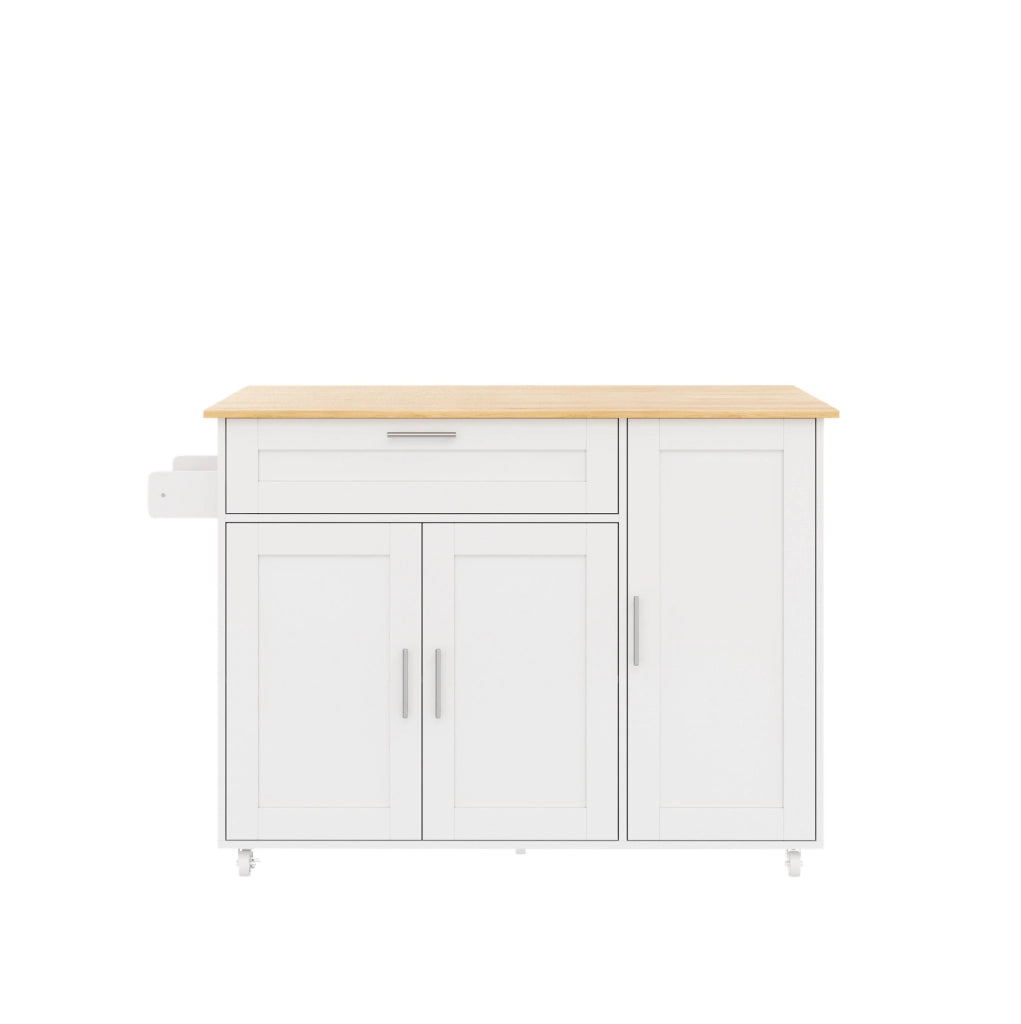 Carrello cucina con piano ribaltabile 132;5x44(70)x90 cm in MDF bianco naturale
