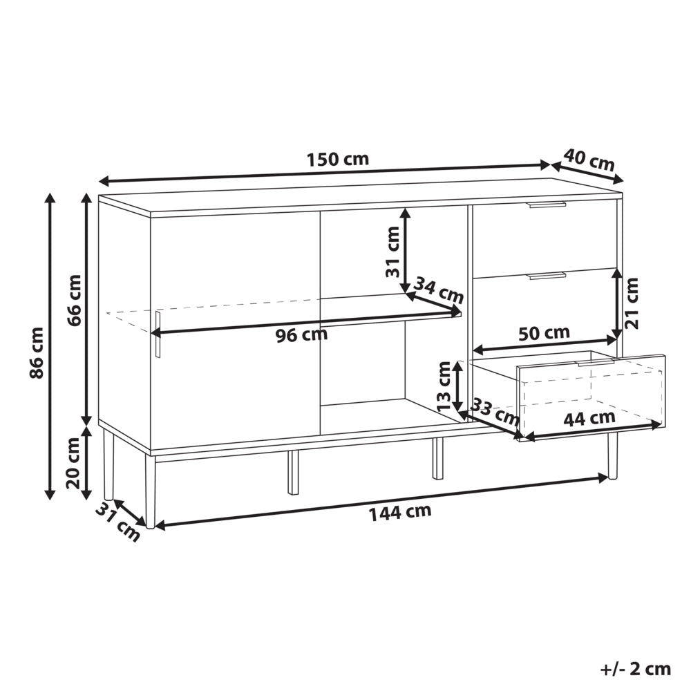Credenza moderna Soggiorno Camera da letto Mobile 2 ante MDF Gambe in metallo Bianco stile moderno