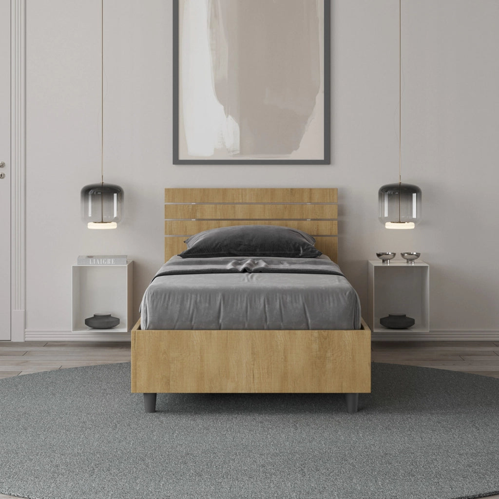 BS COM Letto singolo con rete 80x200 testata dritta con doghe quercia