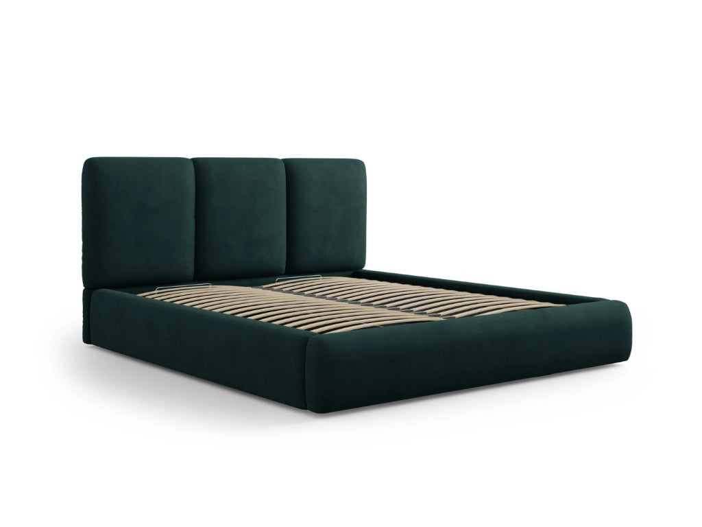 Cosmopolitan Design - Letto a cassettone con testiera "Nicolas" 200x200cm in ciniglia verde bottiglia 