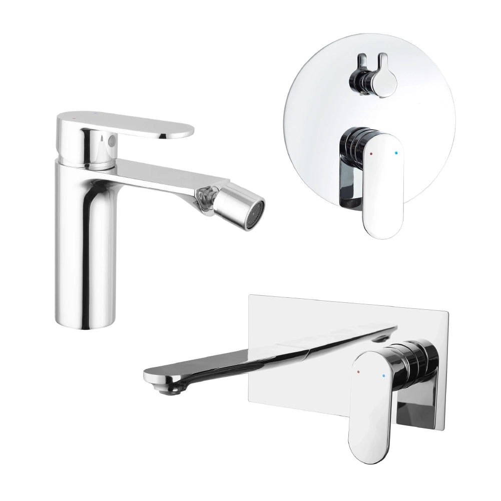 Set miscelatori: lavabo ad incasso bidet senza scarico e incasso doccia c/deviatore cromato | Kerry