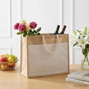 Borse in juta con tasca 10 Naturale e Bianco 42 x 33 x 19 cm 42012291
