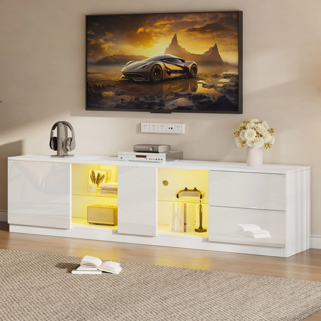 Mobile TV con LED ¨C MINIMAL ¨C Bianco Lucido, 160x40x52 cm