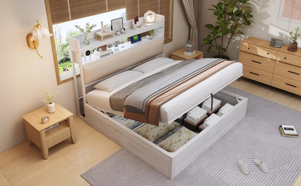 Letto Matrimoniale - Xylo - 180x200 - Bianco - USB e Idraulica