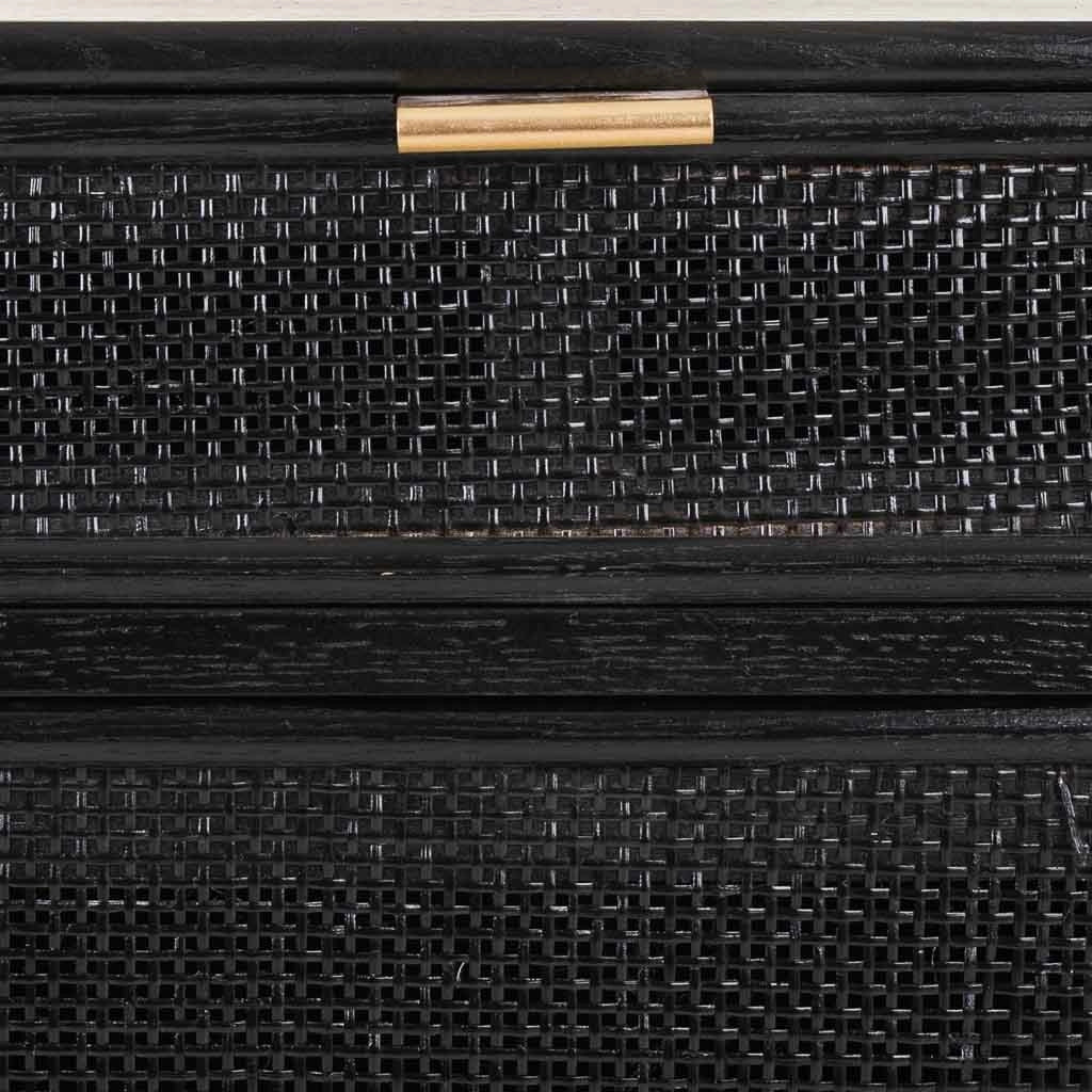 Comodino in legno laccato nero e rete 42x36,5x71