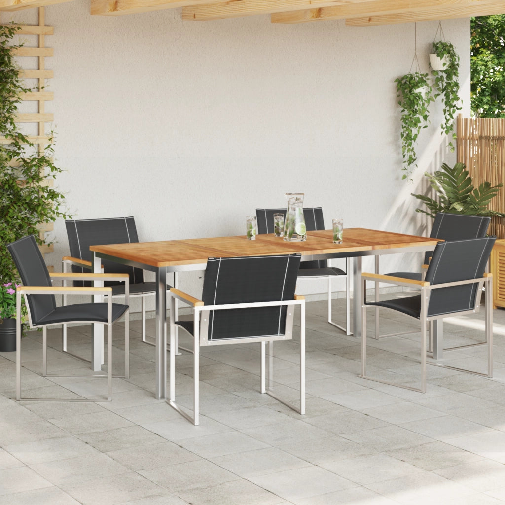 Set da Pranzo Giardino 7 Pezzi in Legno Massello di Acacia