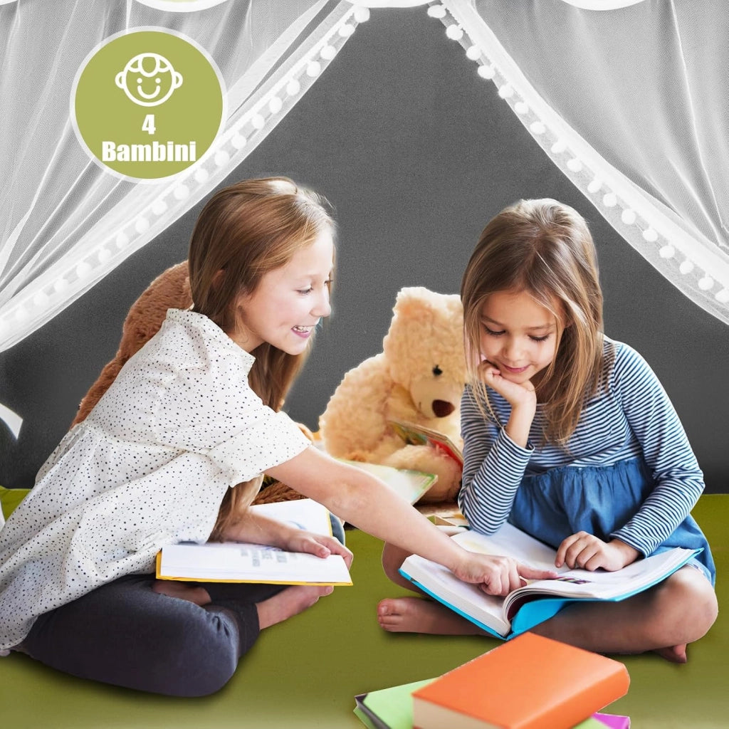 Tenda da Gioco per Bambini, Tenda Castello con Tappetino Lavabile, Luci a Forma di Stella, per Interno ed Esterno, 105 x 121 x 136 cm (Stile 2 Verde)