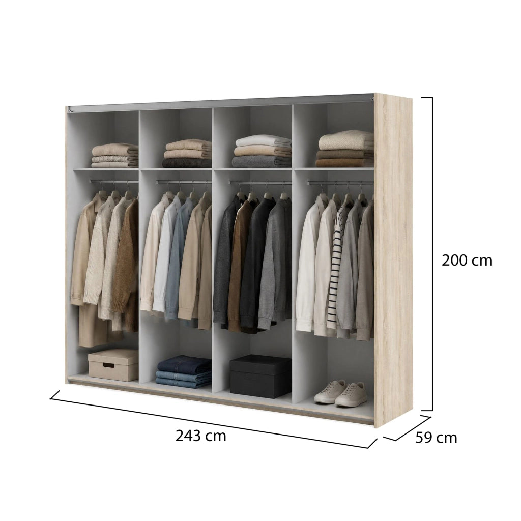 Armadio Camera da Letto Alienor, Guardaroba Grande 4 Ripiani, 59x200h cm Marrone Quercia