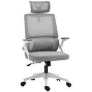Sedia da Ufficio, Sedia da Scrivania, Sedia da Ufficio Regolabile in Altezza, con Poggiatesta, 58 x 61 x 119 cm, Grigio
