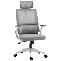 Sedia da Ufficio, Sedia da Scrivania, Sedia da Ufficio Regolabile in Altezza, con Poggiatesta, 58 x 61 x 119 cm, Grigio
