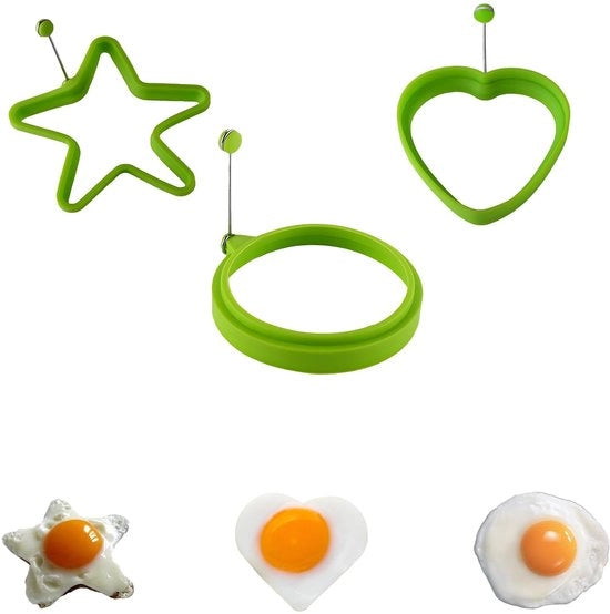 Accessori per Cucina - Forme per Uova - 3 Pezzi - Silicone - Cerchio/Stella/Rond - Sicuri e Salutari - Resistenti ad Alta Temperatura - Ideali per i Pasti - Forma per Uova