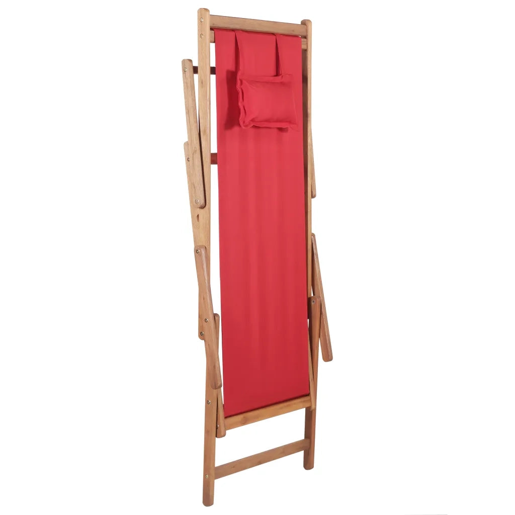 Sdraio da Spiaggia Pieghevole in Tessuto e Telaio Legno Rosso cod mxl 24837