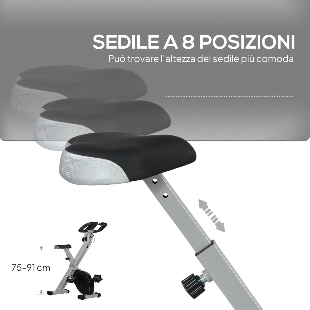 Cyclette Pieghevole Magnetica a 8 Livelli con Display LCD, Rotelle e Sellino Regolabile, Grigio e Nero