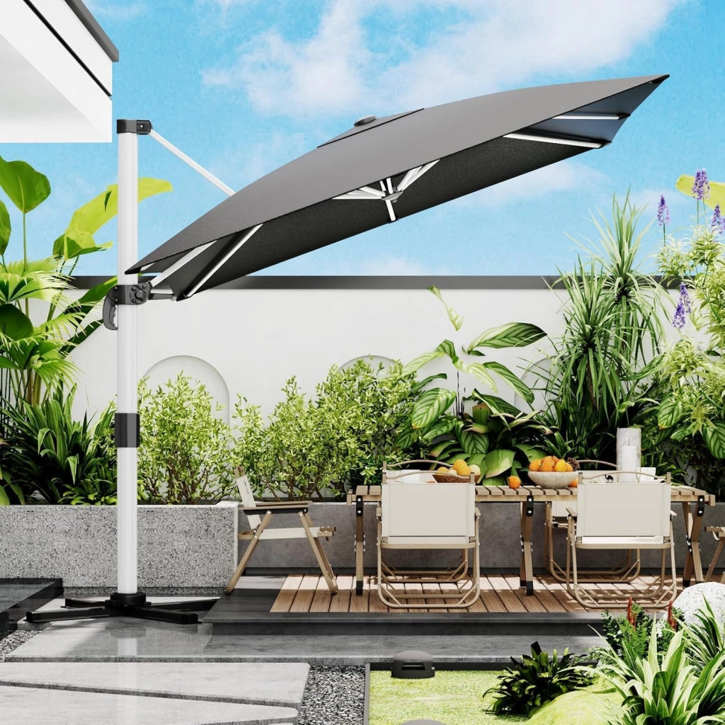 Ombrellone da balcone, in alluminio, con copertura, impermeabile, con manovella, protezione solare UV50+, rotazione di 360°, Tettoia monostrato grigio, 3 * 3M