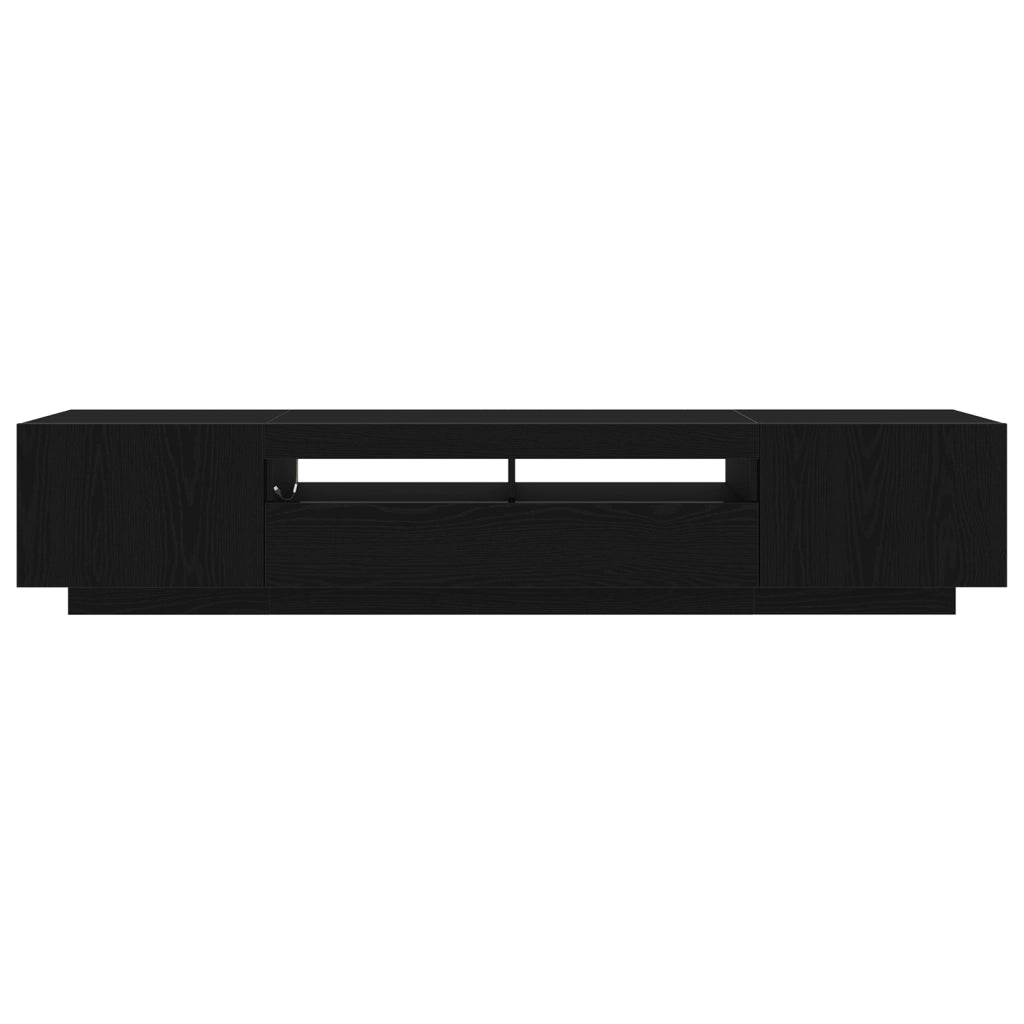Mobile TV  con luci LED, nero Rovere, 200x35x40 cm, in legno ingegnerizzato