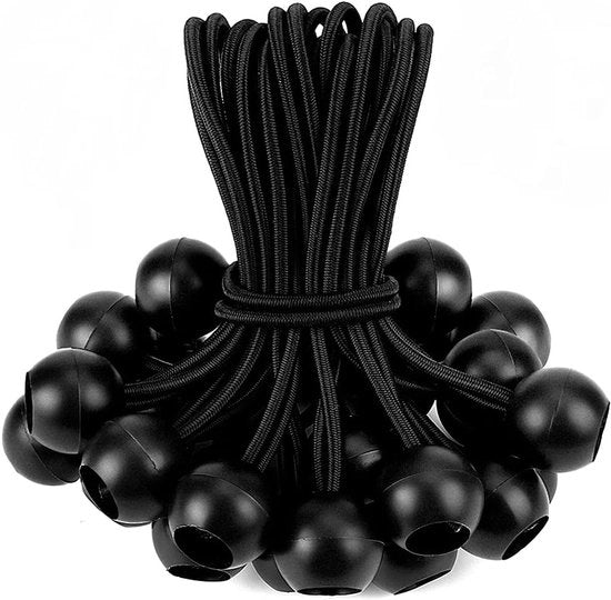 20 pezzi - Corda bungee - Chiavi di tensione - Spanelastico con pallone - Spanelastico - Corda elastica - Tensore di tenda - 15 cm - Mollificatori - nero - 15 cm - Per tenda/vele/parasole/ombrelli/rimorchio/tenda