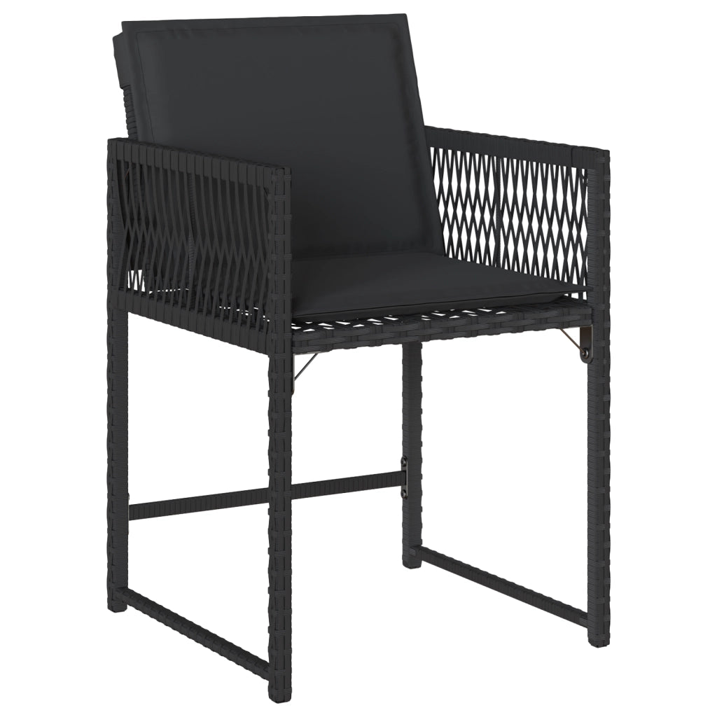 Set da pranzo da giardino 5 pezzi con cuscini neri in polyrattan