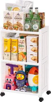 Carrello per cucina, 3 livelli, carrello per bagno con ganci, carrello per cucina con ganci, stabile, spaziale, alta capacità, 39,8 x 24,4 x 64,8 cm