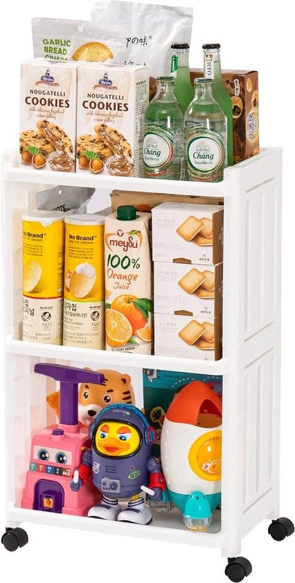 Carrello per cucina, 3 livelli, carrello per bagno con ganci, carrello per cucina con ganci, stabile, spaziale, alta capacità, 39,8 x 24,4 x 64,8 cm