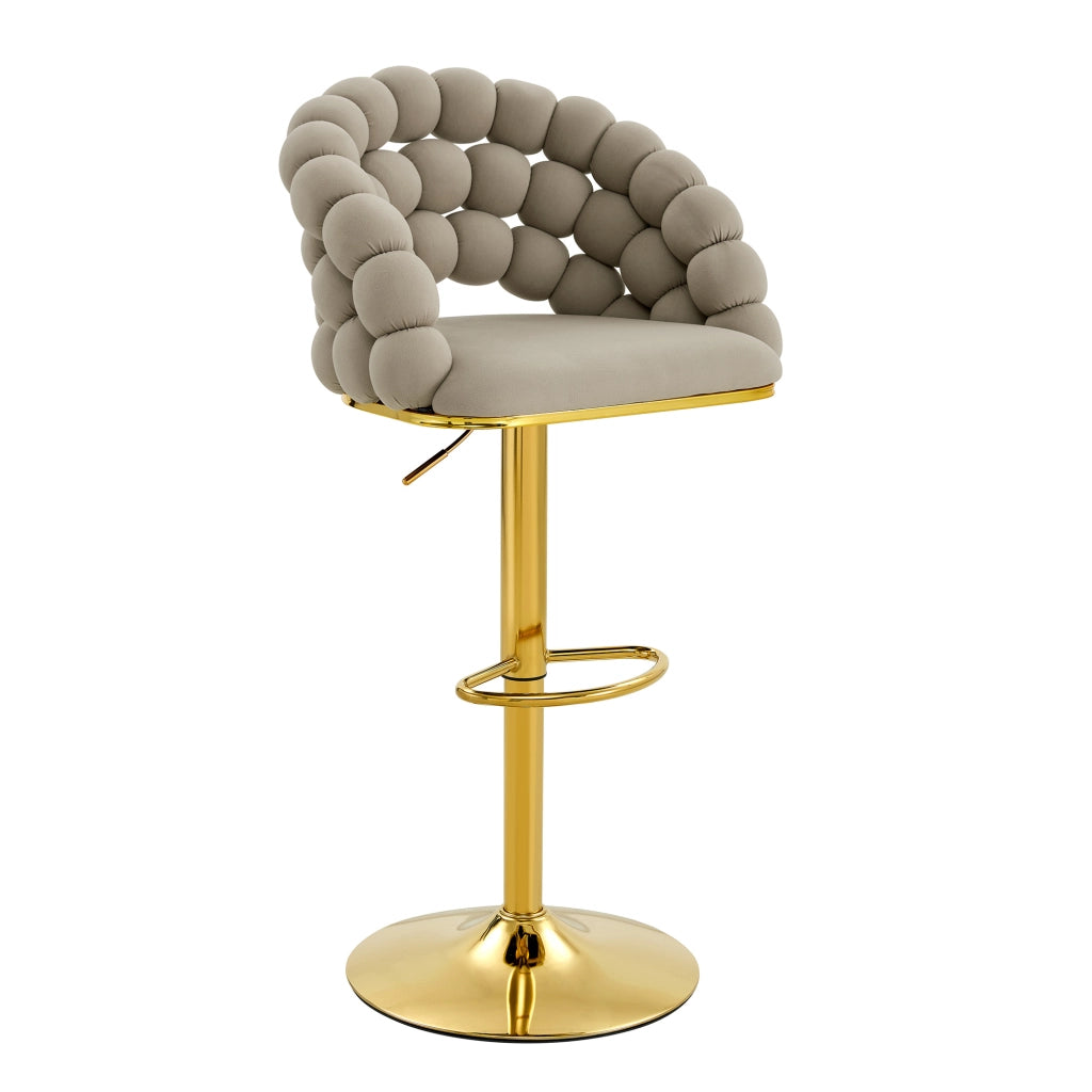 Sgabello da bar set da 2 in velluto con schienale a catena di sfere e altezza regolabile con base dorata grigio
