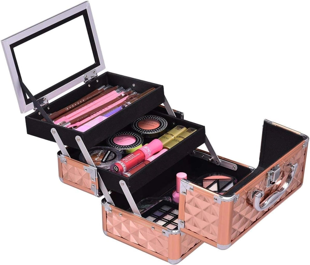 Astuccio per Cosmetici, Scatola per Trucchi, Multiuso con Specchio, Vari Colori Disponibili (Oro Rossa)