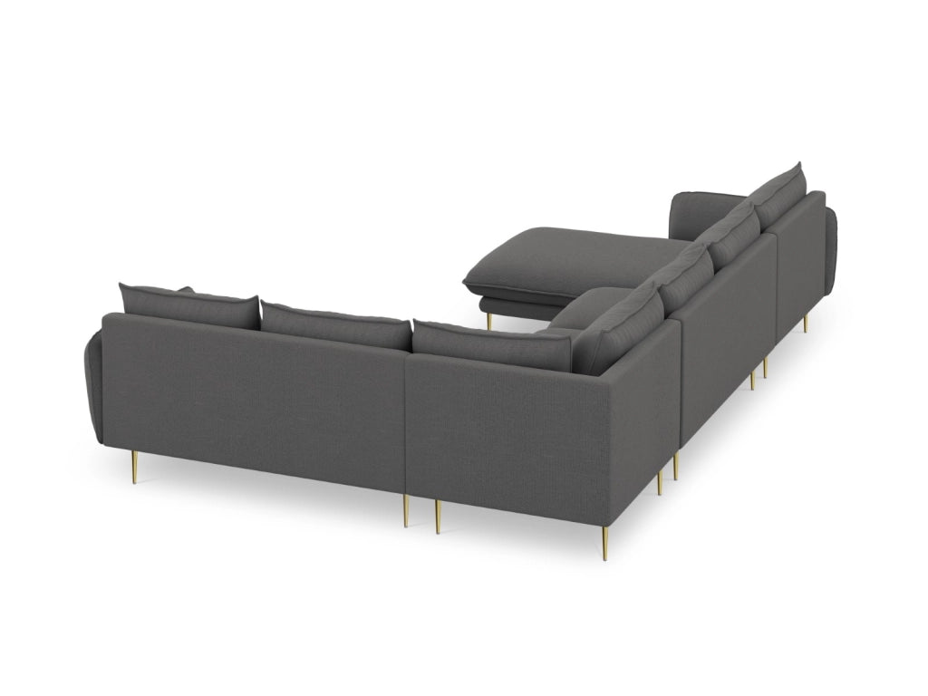 Cosmopolitan Design - Divano panoramico destro "Vienna" 7 posti in tessuto strutturato grigio scuro 