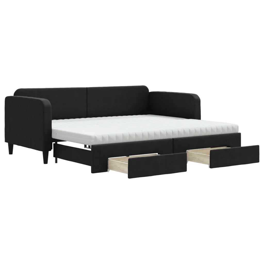 Divano Letto Estraibile con Cassetti Nero 90x190 cm in Tessutocod mxl 82726