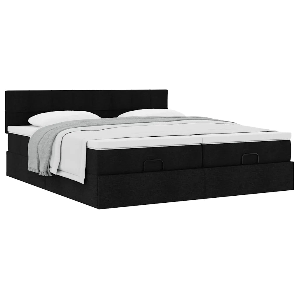 Struttura Letto Pouf con Materassi Nero 200x200 cm in Tessuto 3312003
