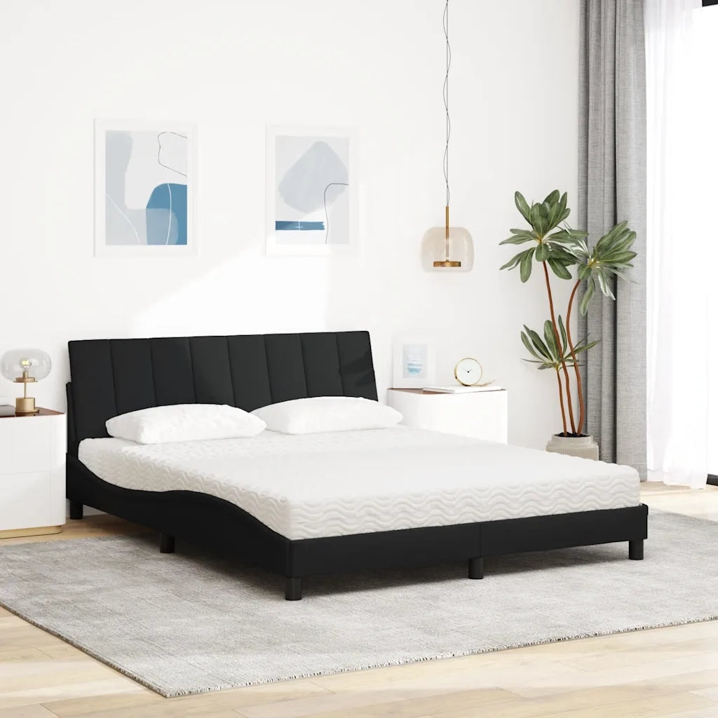 Letto con Materasso Hanko Nero 160x200 cm in Tessuto 3310540