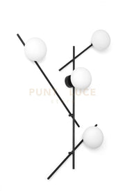 MIKADO LAMPADA DA PARETE O SOFFITTO 4 LUCI  IN METALLO NERO E VETRO SOFFIATO BIANCO D.14CM ATTACCO G9