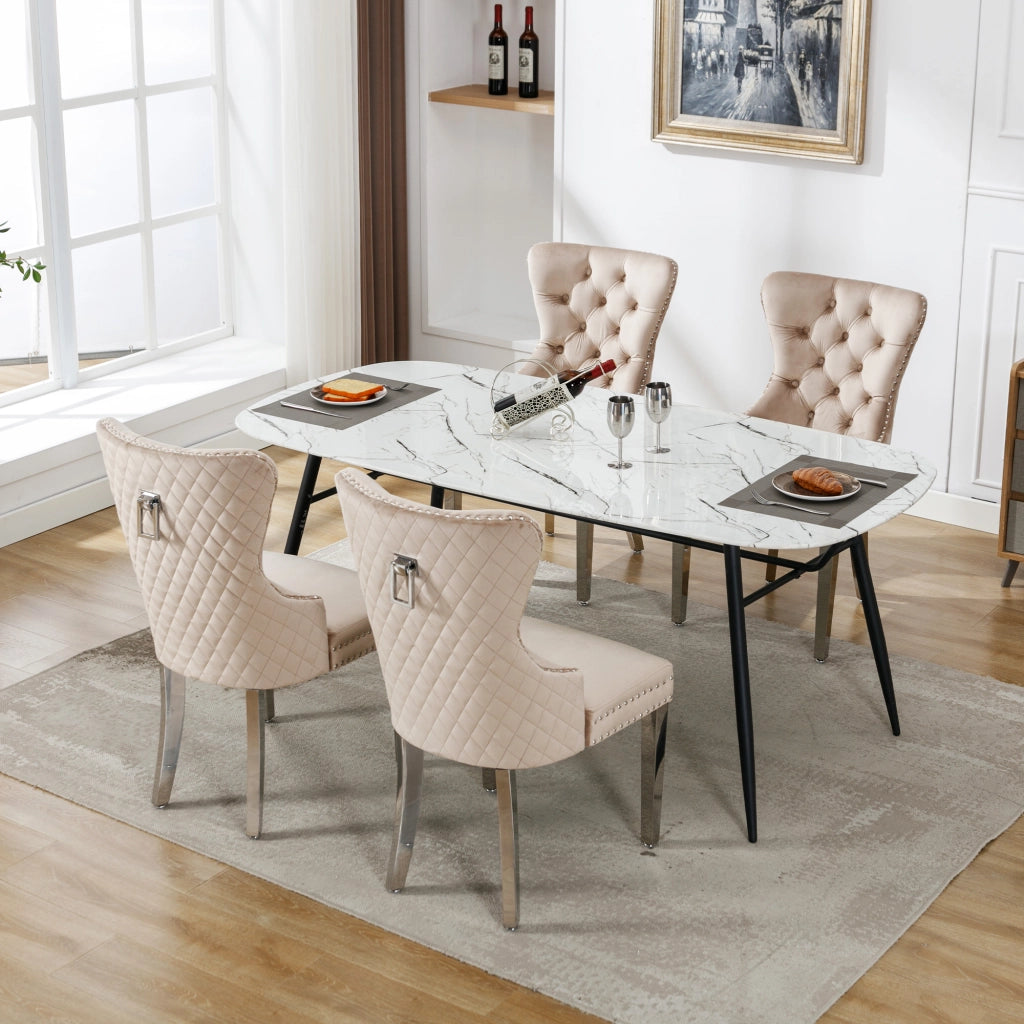 SEDIA Imbottita in Velluto Beige con Schienale Quadrato e Gambe in Metallo