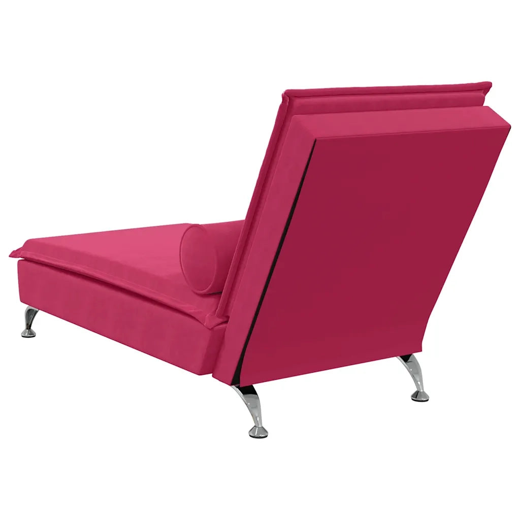 Chaise Longue Massaggi con Cuscino a Rullo Rosso Vino Velluto CFW7915513