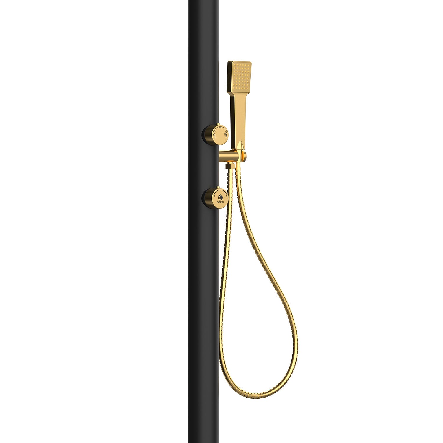 Doccia da Giardino in Alluminio Rubinetteria e Soffione Oro Sined Luna Alu D Nero