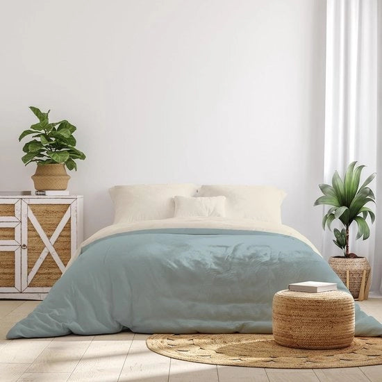 Set di lenzuola di cotone microfibra per letto, coperta 135/150 (240 x 220 cm), inclusa 2 coperte per cuscino 70 x 40 cm acquamarina/avorio