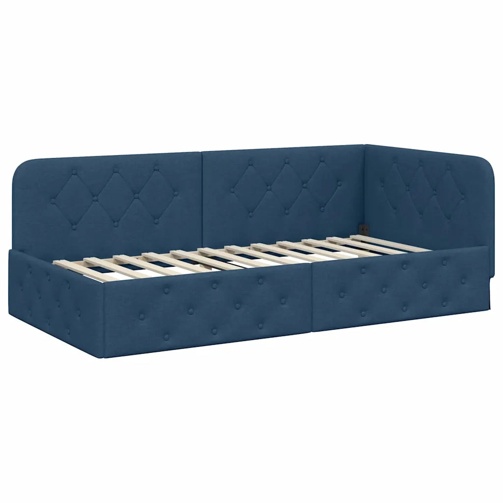 Cornice del letto ad angolo Blu 90 x 200 cm Tessuto