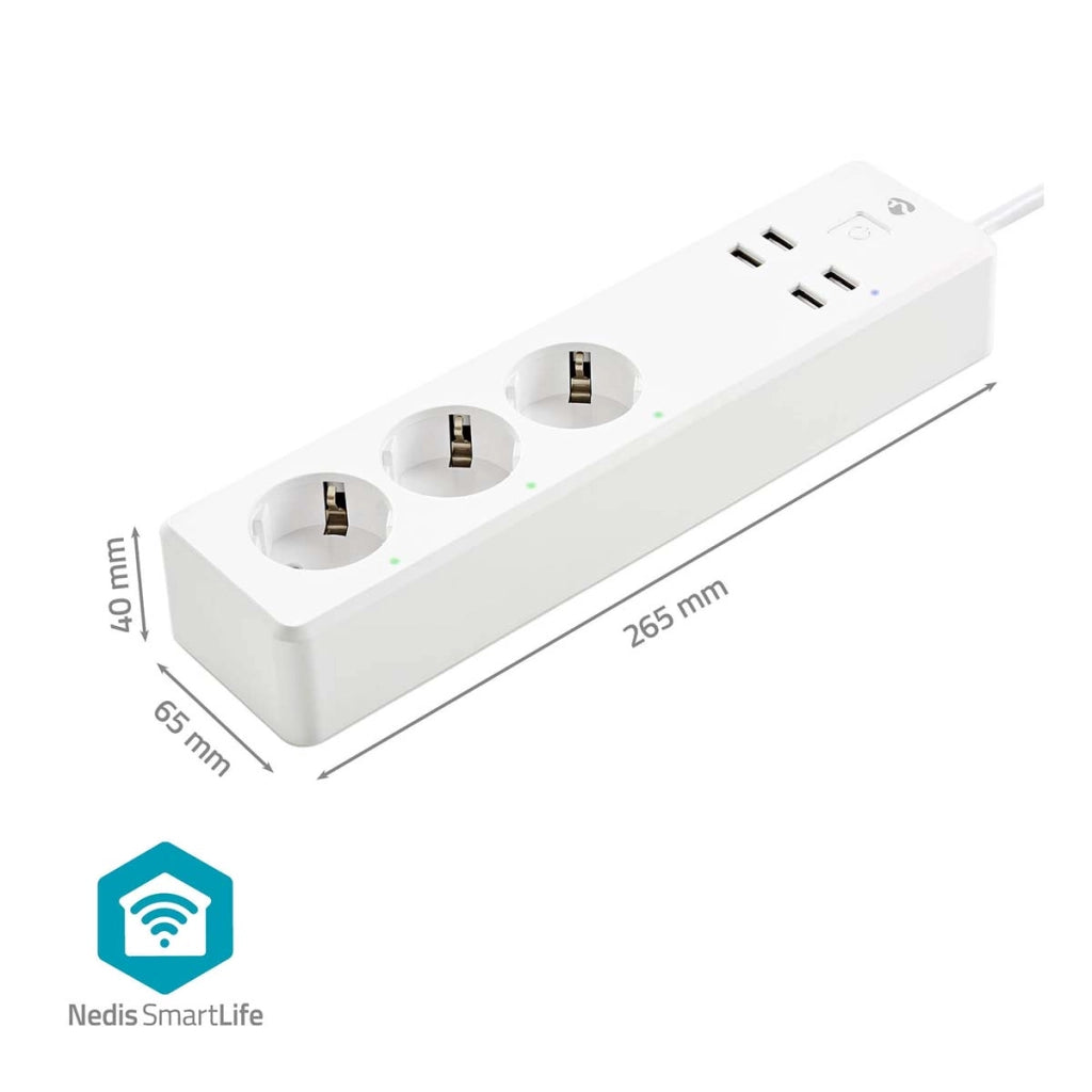 SmartLife Wi-Fi Connected Power Strip 3 uscite 16A 3680W con porte USB 1,8m Bianco Nedis