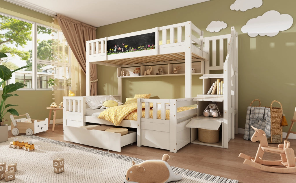 LETTO A CASTELLO PER BAMBINI 90x200 e 140x200 cm Legno Bianco con lavagna
