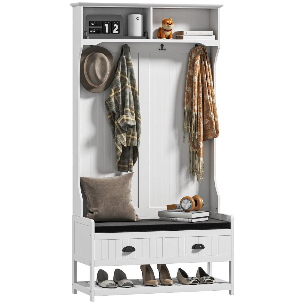Appendiabiti con Panca Portascarpe ¨C Xylo ¨C Metallo e MDF Bianco e Grigio