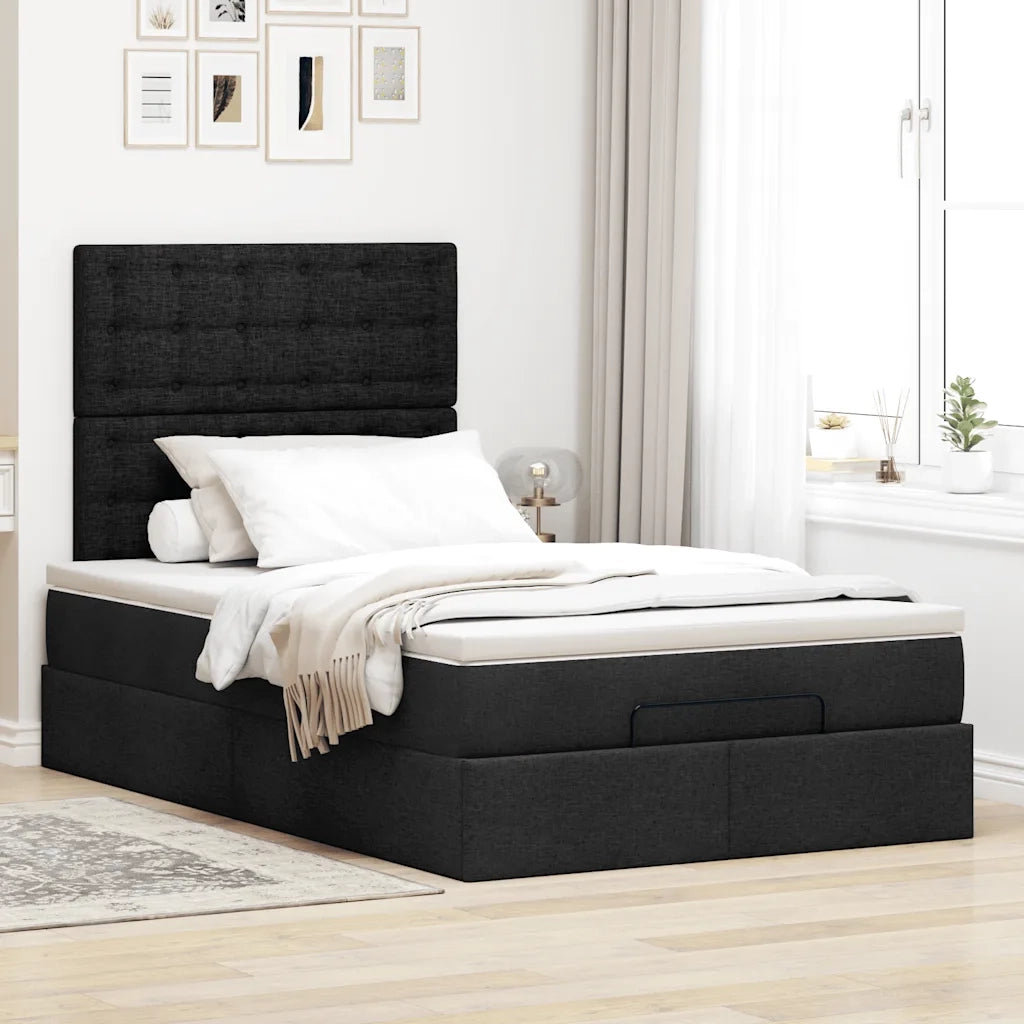 Struttura Letto Pouf con Materasso Nero 120x190 cm in Tessuto 3314157