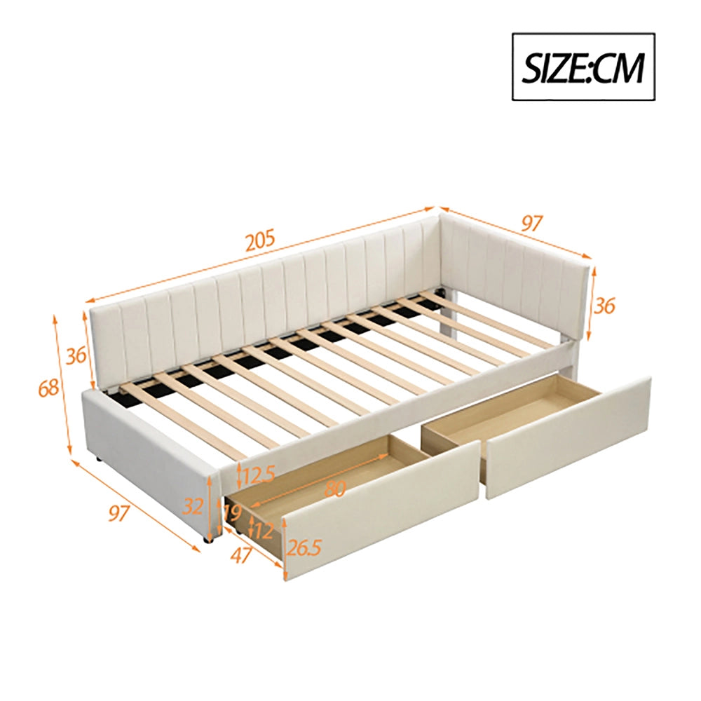 Letto a due piazze con divano letto - Xylo - 90x200 cm - Beige - 2 ampi cassetti e rete a doghe