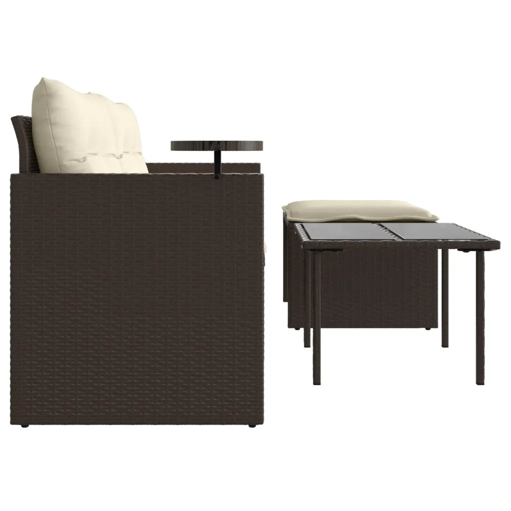 Set Divano da Giardino 3 pz | Set Salotto da Giardino con Cuscini Marrone in Polyrattan