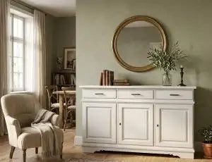 Credenza madia buffet in legno massiccio Shabby chic 3 ante mod Beverly bianco anticato