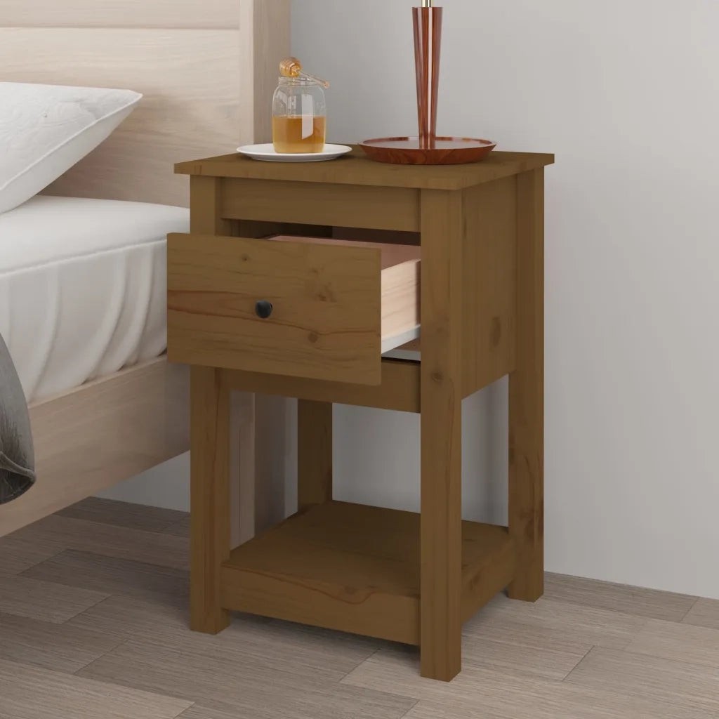 Comodino Marrone Ambra 40x35x61,5 cm in Legno Massello di Pino 821735