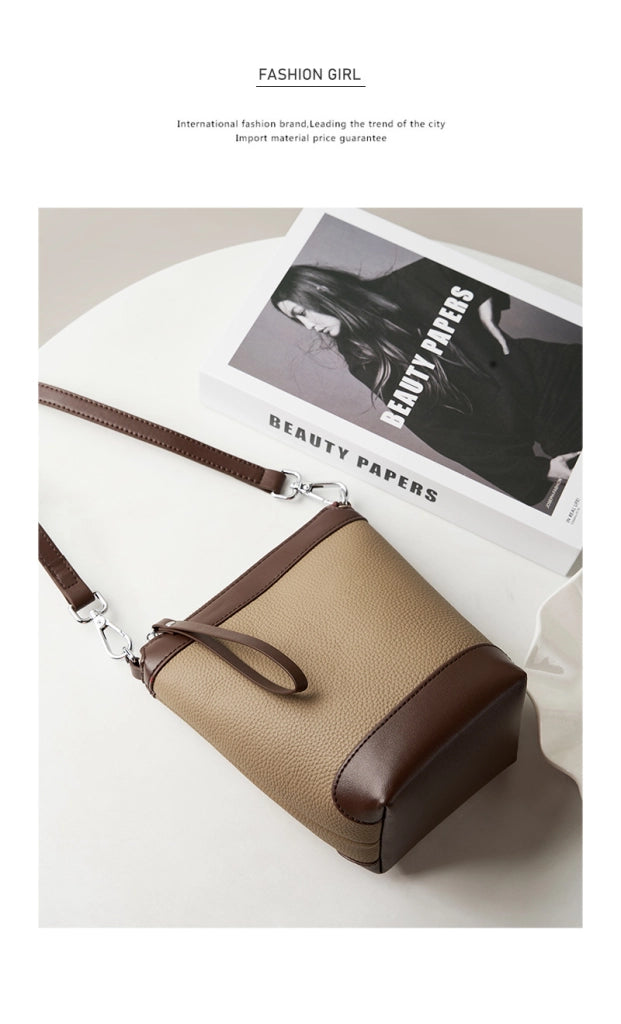 Borsa a mano da donna in vera pelle, modello a tracolla, colore grigio.
