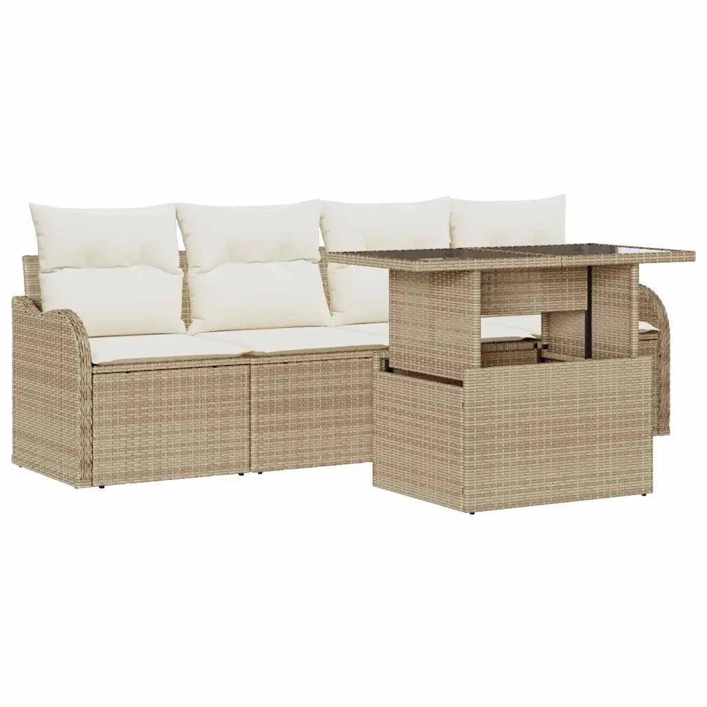 Set Divano da Giardino con cuscino 5 pcs Beige Poly Rattan
